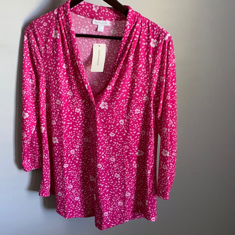 NWT! Charter Club Ladies Pink/White Floral Blouse